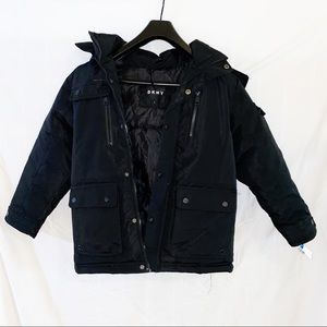 DKNY Black Puffy Jacket with Fur Hood - Size S/P